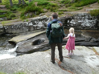 Amy and her Dad survey the Punchbowl at the Linn of Quoich