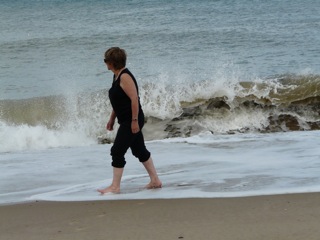 Dot paddling in the surf at sunny Walcott on Friday