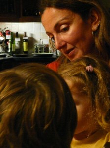 Poet Lisa D'Onofrio, founder-member of InPrint due to return to her native Australia next month. Children Blossom and Dashiel modestly avoiding camera in foreground.