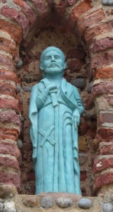 Statue above the door at Bacton Church.