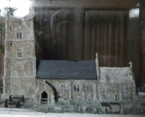 Not particularly good picture of the model of Bacton Church donated by Mrs Cousens