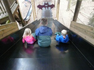 Amy, David and Oliver tackle the big slide together