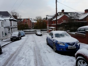 Our two cars in their overnight slot before my attempts to dismantle the road.