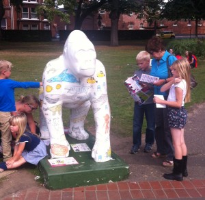 Oliver, Dot and Amy find a gorilla in Chapelfield Gardens