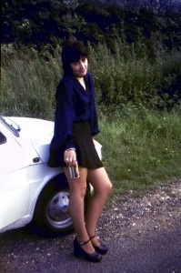 An old slide of Dot in the early 1970s with out Fiat 500.