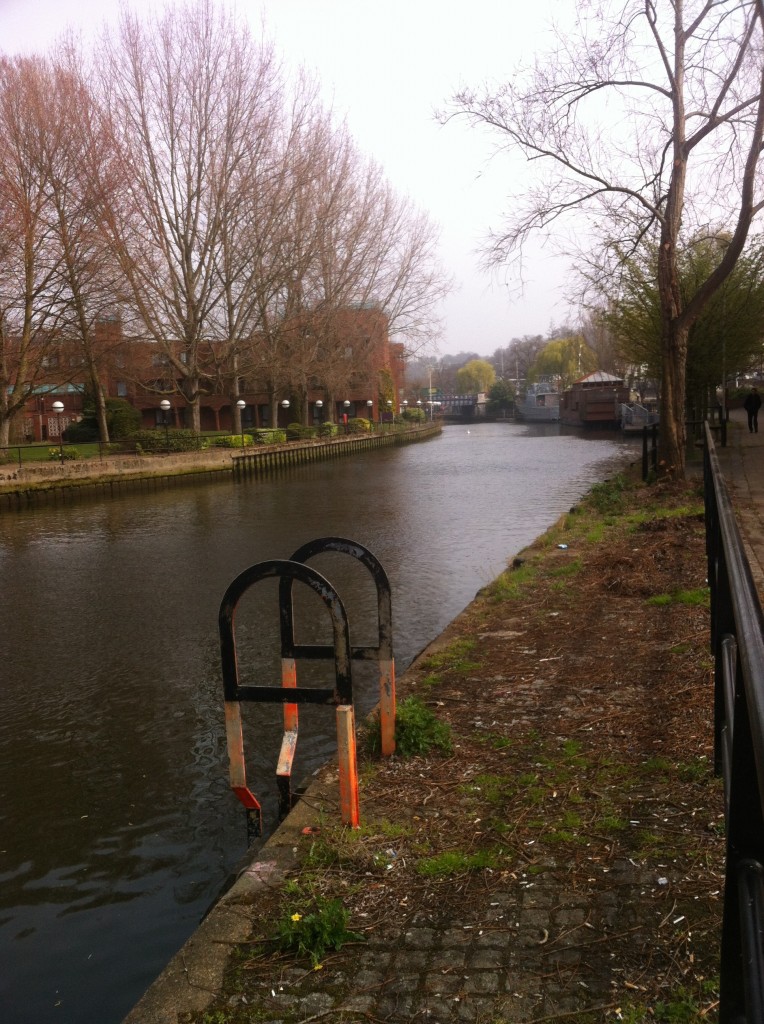 Looking up the river towards Foundry Bridge, it seems more like late winter than early spring.