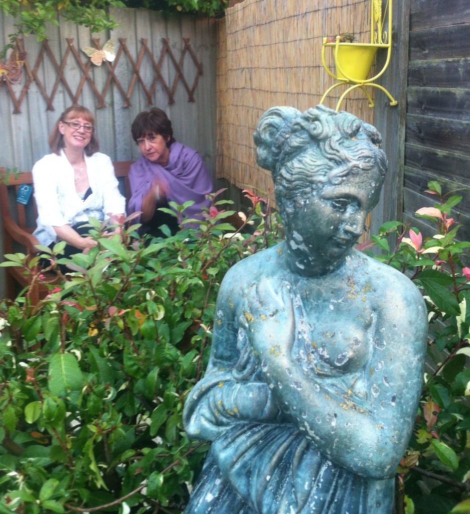 Julia, Dot and friend in the Higbees' garden.