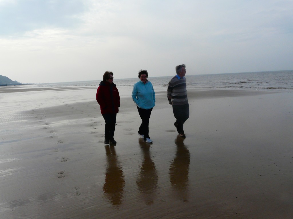 Dot, Sue and Fred on the beach near Beeston