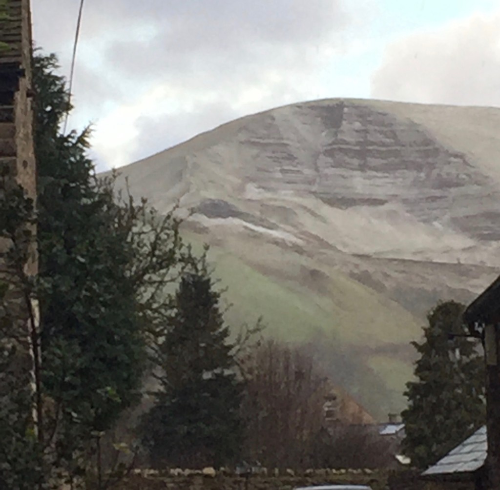 Mam Tor with a sprinkling of snow. Taken from Castleton.