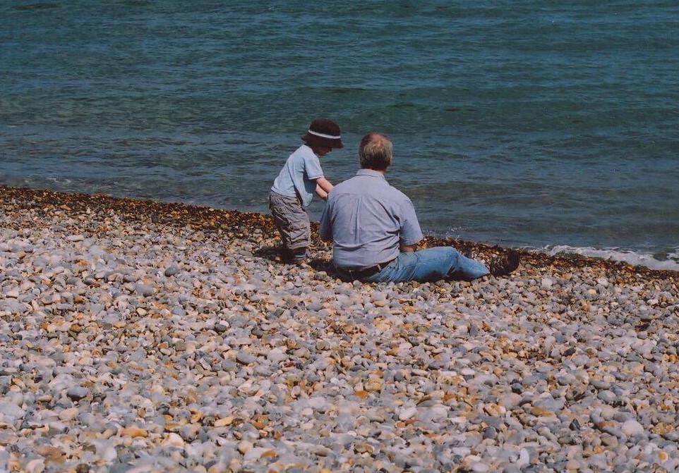 Ten years ago: Oliver and I on the beach at Sheringham, I think. 