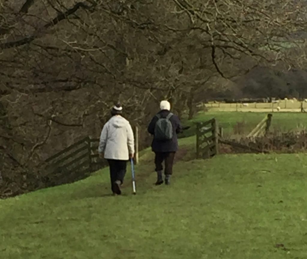 Dot and Dave negotiating one of the less muddy stretches by the River Derwent.