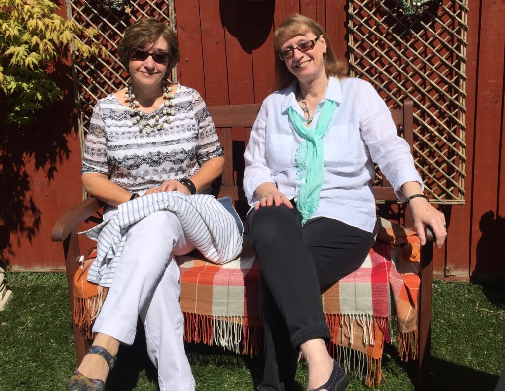 Dot and Julia enjoying the sun in the Higbee back garden.