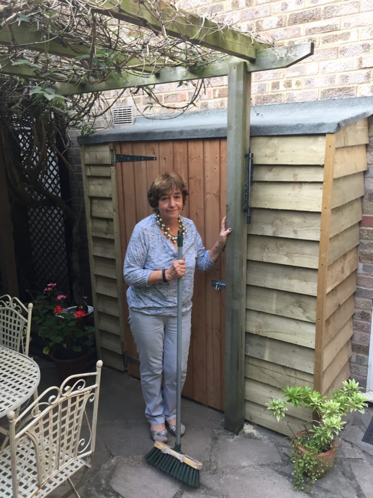 Dot with her new shed.