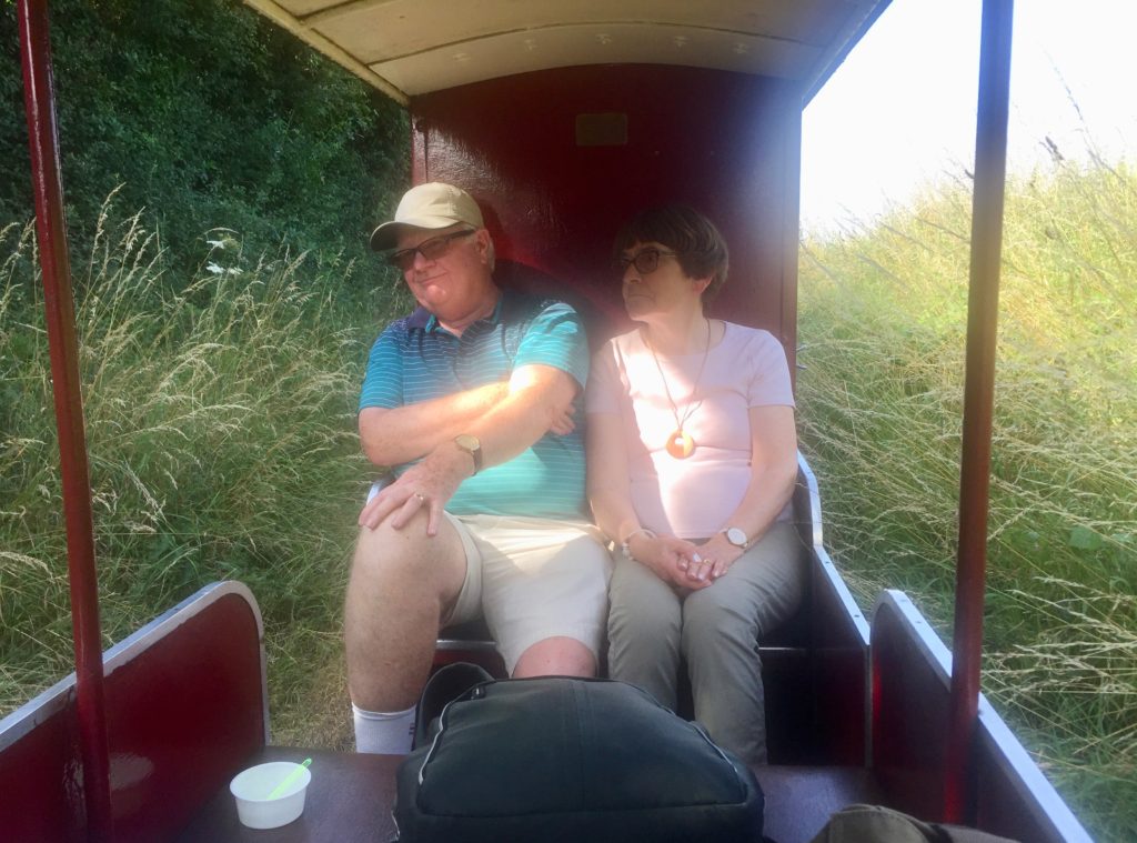 Dave and Julia on the Wells-Walsingham light railway. Note the ice cream.