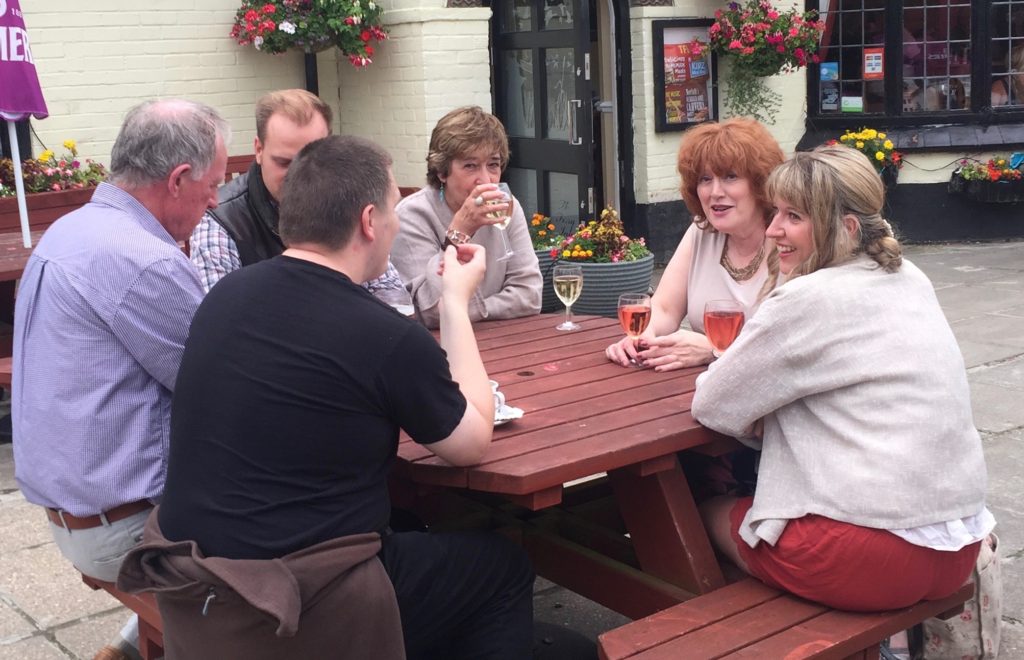 Orchestra members  (clockwise from back left):  conductor Tadeusz, Dot, Beverley, Caryn, Simon and a guy who plays double bass when he's in the area.