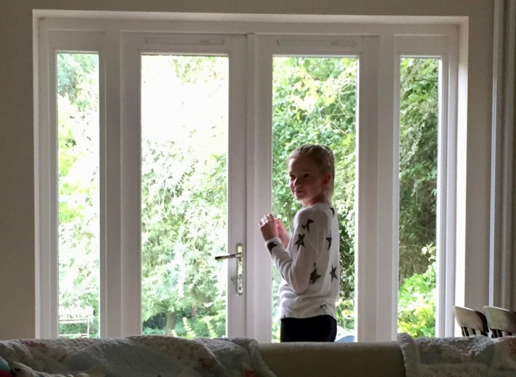 Amy in Gardener's Cottage, our temporary home at Blakeney.