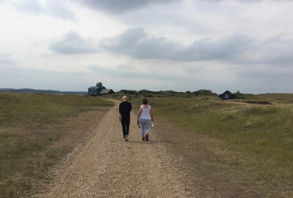 Oliver and Dot near the lifeboat house at Blakeney Point.