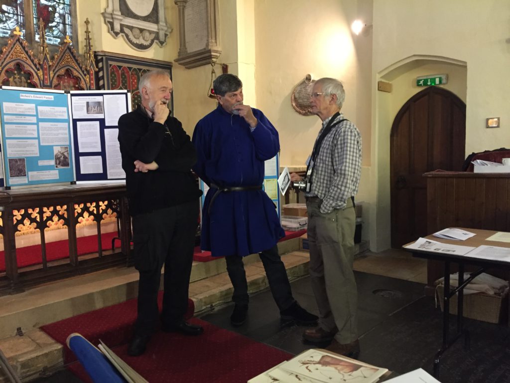 Hmmm, let me see. Peter Stibbons, Rob Knee (alias John Paston) and local organiser David Pilch at Blofield Church. I was in the same class at school as David – or Pilch, as he was known at the time.