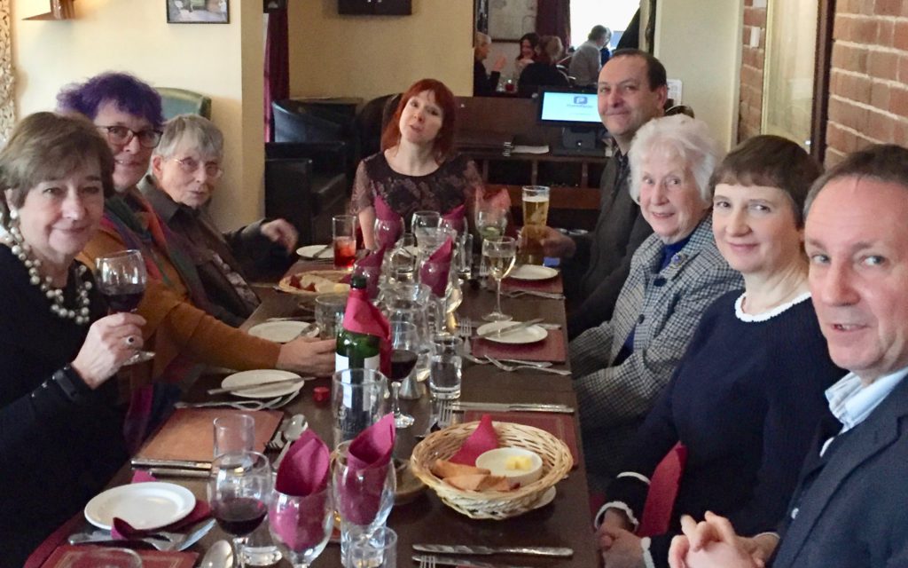 Dot, Fiona, Janet, Debbie, George, Jessie, Judy and Roger at the Banningham Crown for Jessie's 85th.