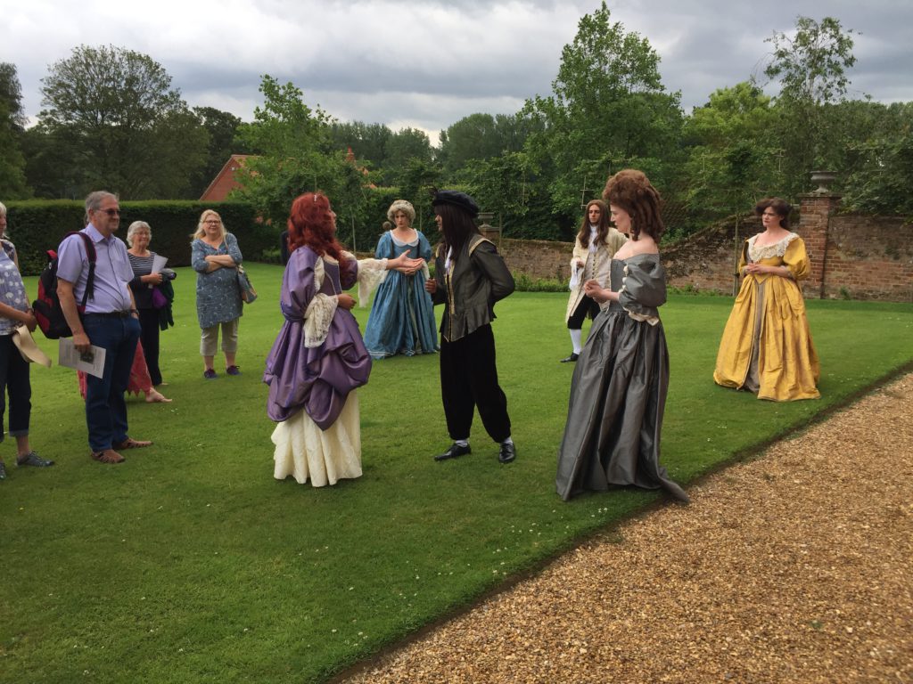 Audience and actors mingle at Oxnead.