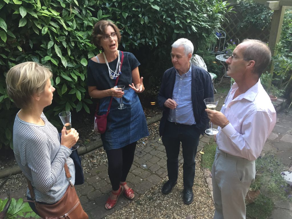 Not the greatest picture in the world, but the only one I took at our golden wedding compline evening. Vicky holds forth while Clare (Phil's wife), Phil and Howard listen.