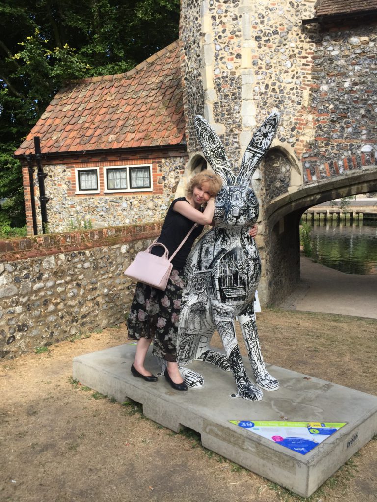 Kristine with giant hare at Pull's Ferry.